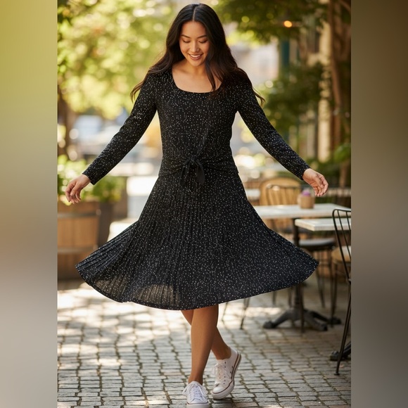 Chico's Dresses & Skirts - Chico’s Additions 3 Piece Slinky Navy Blue Dot Tank Skirt & Tie Waist Jacket 4/6